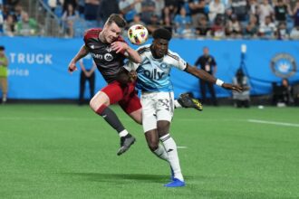 Charlotte FC Forward, Patrick Agyemang Battling For The Ball With Kevin Long